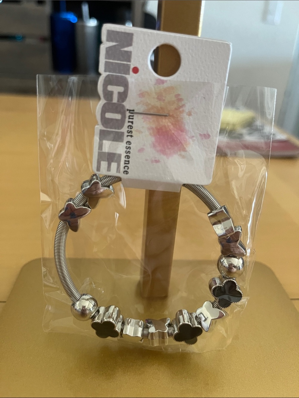 Nicole Silver Floral Clover Charm Bracelet